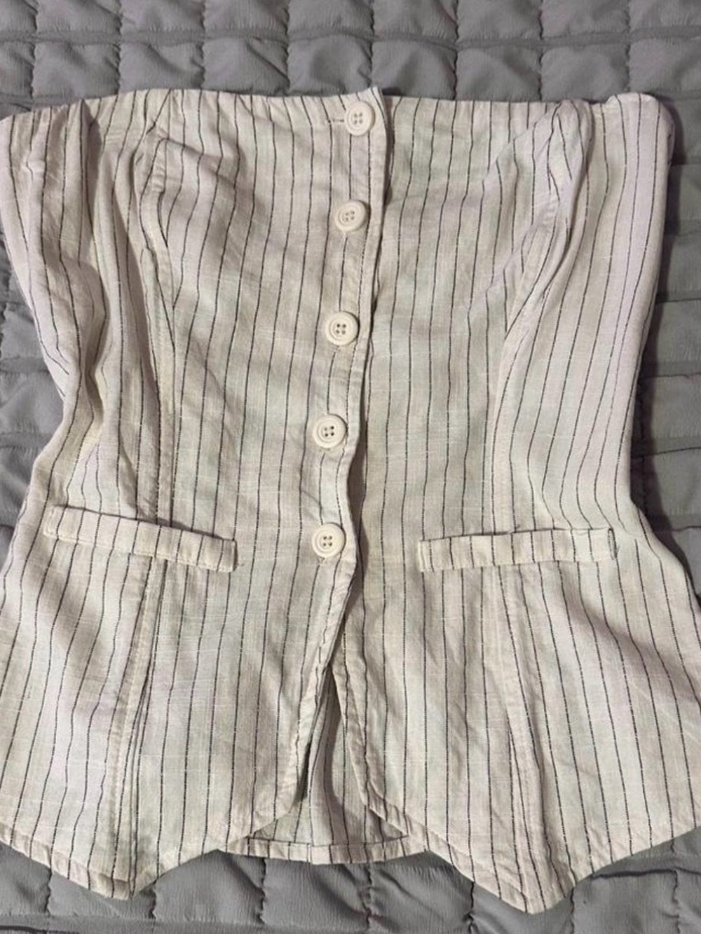 wild fable White Pinstripe Button-Front Strapless Tank